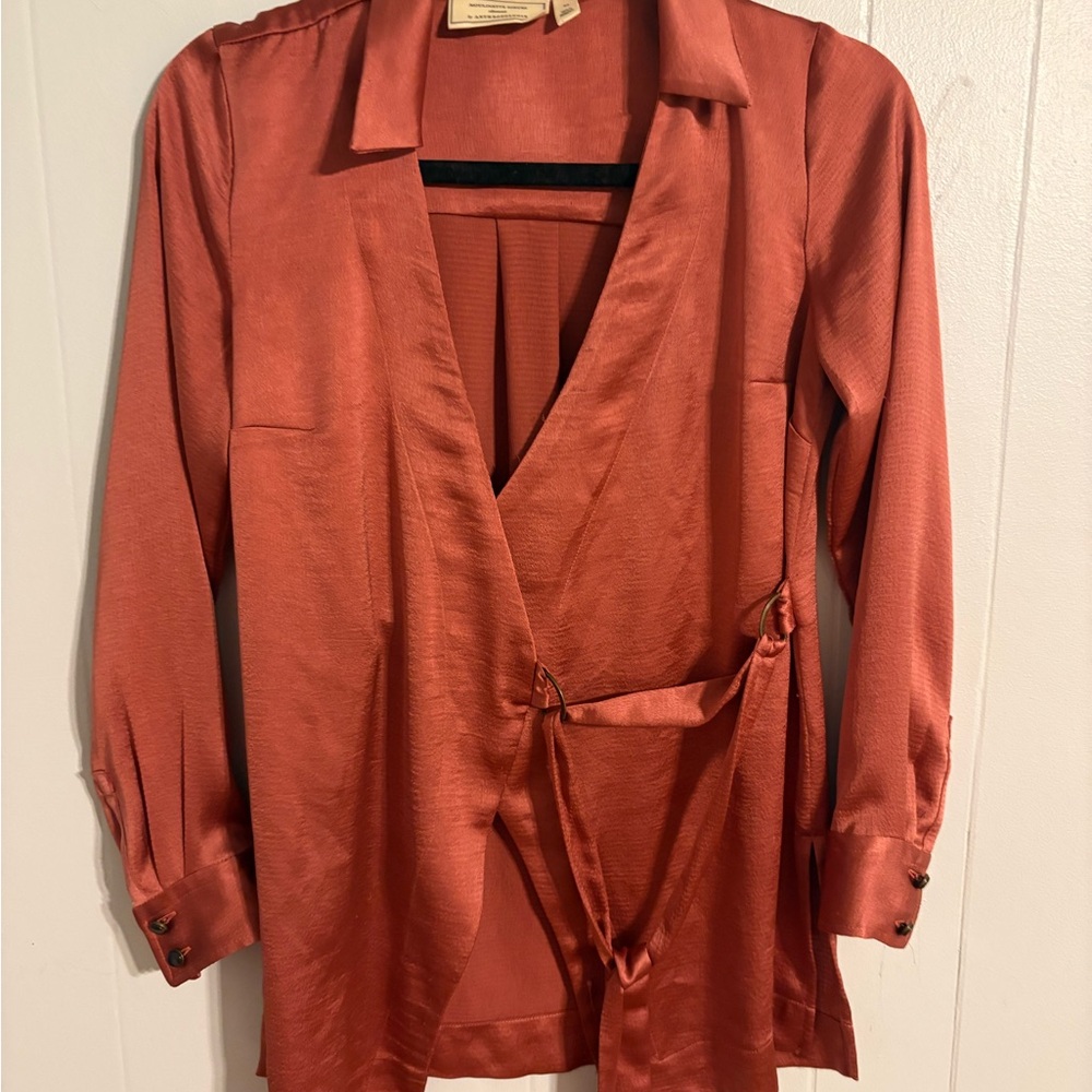 Anthropologie Rust Orange Wrap Blouse